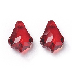 Red Faceted Glass Pendants, Leaf, Red, 16x11x6mm, Hole: 1.5mm