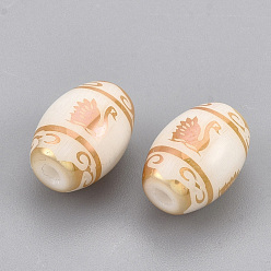 Rainbow Plated Electroplate Glass Beads, Barrel with Swan Pattern, Rainbow Plated, 11x8mm, Hole: 1.6mm, 200pcs/bag