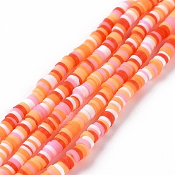 Оранжевый Полимерной глины ручной работы бисер нитей, для поделок ювелирных изделий, Heishi бусы, Диск / плоские круглые, оранжевые, 3x0.6~1.2 мм, отверстие : 1.6~1.8 мм, около 412 шт / нитка, 15.94 дюйм (40.5 см)