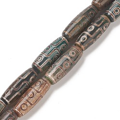 Olive Drab Tibetan Style 9-Eye dZi Beads Strands, Natural Agate Beads, Dyed & Heated, Rice, Olive Drab, 29.5~30x10.5~12mm, Hole: 3mm, Hole: 3mm, about 10pcs/strand, 14.4 inch(365mm)