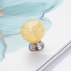 Yellow Acrylic & Alloy Cabinet Door Knobs, Crackle Glass Style Kitchen Drawer Pulls Cabinet Handles, Round, Yellow, 28x33mm