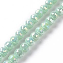 Aigue-Marine Moyen Galvanoplastie opaques couleur unie perles de verre brins, de couleur plaquée ab , facette, ronde, aigue-marine moyenne, 5~6mm, Trou: 1~1.2mm, Environ 95 pcs/chapelet, 20.87'' (53 cm)