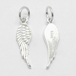 Silver 925 Sterling Silver Pendants, Wing, with 925 Stamp, Silver, 20.5x6x1.5mm, Hole: 4mm