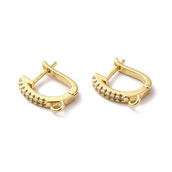 Real 18K Gold Plated Brass Micro Pave Clear Cubic Zirconia Hoop Earring Findings, Latch Back with Horizontal Loops, Real 18K Gold Plated, 14.5x12.5x2.5mm, Hole: 1.8mm, Pin: 1mm