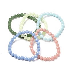 Mixed Color Noctilucent Stone/Synthetic Luminous Stone Beads Stretch Bracelets, Mixed Color, Inner Diameter: 2-1/8 inch(5.5cm)