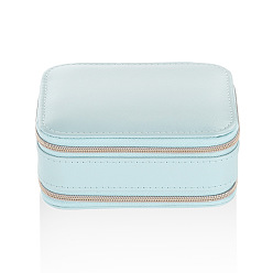 Pale Turquoise PU Leather Zipper Jewelry Box, Travel Portable Mirror Jewelry Case, for Necklaces, Rings, Earrings and Pendants, Rectangle, Pale Turquoise, 11.5x8.5x5cm