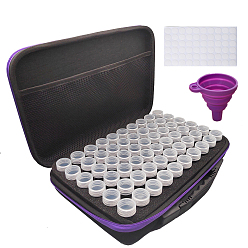 Purple DIY Diamond Painting Tools Kit, including 1Pc Storage Case, 1 Sheet Blank Stickers, 1Pc Silicone Funnel Hopper, 60Pcs Plastic Seperated Jar with Lid, Purple, 320x230x70mm