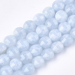 Aquamarine Natural Aquamarine Beads Strands, Faceted, Flat Round, 6~6.5x4~4.5mm, Hole: 0.7mm, about 64pcs/strand, 15.1 inch