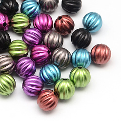 Mixed Color Matte Round Spray Painted Acrylic Corrugated Beads, Mixed Color, 10x10mm, Hole: 2mm, about 560pcs/500g