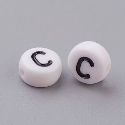 Letter C Perles acryliques, avec trou horizontal, lettre, plat rond, letter.c, 7x4mm, Trou: 1mm, environ3500 pcs / 500 g