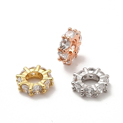 Mixed Color Rack Plating Brass Micro Pave Cubic Zirconia European Beads, Large Hole Beads, Long-Lasting Plated, Cadmium Free & Lead Free, Flat Round, Mixed Color, 10.5x3.5mm, Hole: 5mm