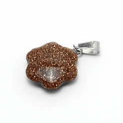 Камень с Пылевым Золотом Синтетические голдстоуновские подвески, с вставкой из нержавеющей стали, цветок, 25x19x6 мм, отверстие : 2.5x6 мм