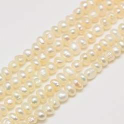 Creamy White Grade AA Natural Cultured Freshwater Pearl Beads Strands, Two Sides Polished, Creamy White, 4~5mm, Hole: 0.7mm, about 90pcs/strand, 15.74 inch