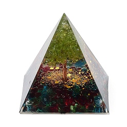 Peridot Orgonite Pyramid Resin Energy Generators, Reiki Natural Peridot Chips Tree of Life for Home Office Desk Decoration, 50mm