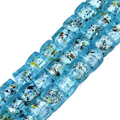 Светло-Голубой Бусины ручной работы бусины серебряной фольгой, кубические, Небесно-голубой, 10~12x10~12x10~12 мм, отверстие : 1.5 мм, около 40 шт / нитка, 16.54'' (42 см)
