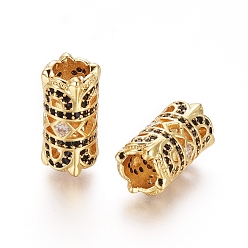 Golden Brass Micro Pave Cubic Zirconia European Beads, Large Hole Beads, Column, Black, Golden, 15.5x8mm, Hole: 5mm