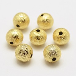 Real 18K Gold Plated Brass Textured Beads, Round, Cadmium Free & Nickel Free & Lead Free, Real 18K Gold Plated, 8x7.8mm, Hole: 2mm