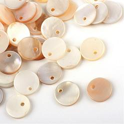 Other Sea Shell Sea Shell Charms, Flat Round, 10~10.2x1.5~2mm, Hole: 1.5mm