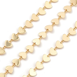 Real 18K Gold Plated Brass Heart Link Chains, Unwelded, with Spool, Real 18K Gold Plated, 5x10x0.5mm