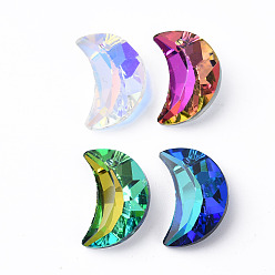 Mixed Color Electroplated Glass Pendants, Silver Plated Bottom, Faceted, Moon, Mixed Color, 20x13x6mm, Hole: 1.5mm, about 20pcs/board, 4 boards/box, 80pcs/box