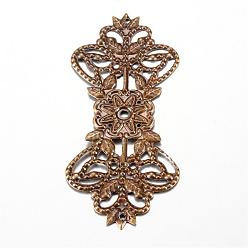 Antique Bronze Iron Links, Etched Metal Embellishments, Flower, Antique Bronze, 73~73.5x31.5x1mm, Hole: 1mm