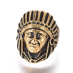 Античное Золото Ионное покрытие мужчин (ip) 304 перстни из нержавеющей стали, широкая полоса кольца, индейцы, античное золото , Размер 8~13, 18~22 мм