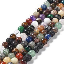 Разноцветный 16 дюймовые круглые нити драгоценных камней, cmешанный, около 64 шт / нитка, 6 мм диаметром, отверстие: 0.8 мм