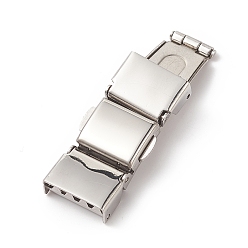 Stainless Steel Color Rectangle 201 Stainless Steel Watch Band Clasps, Stainless Steel Color, 42x15x6mm, Hole: 2x12mm
