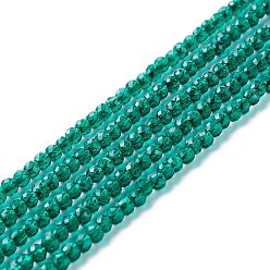 Green Transparent Glass Beads Strands, Faceted, Round, Green, 3mm, Hole: 0.8mm, about 127~139pcs/strand, 14.09~14.53 inch(35.8~36.9cm)