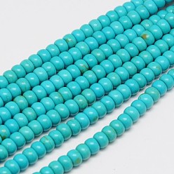 Cyan Perles synthétiques turquoise brins, teint, rondelle, cyan, 6x4mm, Trou: 1mm, Environ 88~90 pcs/chapelet, 15 pouce