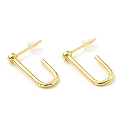 Real 18K Gold Plated Brass Minimalist Rectangle Stud Earrings, Half Hoop Earrings for Women, Lead Free & Cadmium Free & Nickel Free, Real 18K Gold Plated, 20x15x1.5mm, Pin: 0.9mm