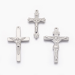 Stainless Steel Color 304 Stainless Steel Pendants, Crucifix, Stainless Steel Color, 43~50x24~33x4mm, Hole: 1.8~2mm