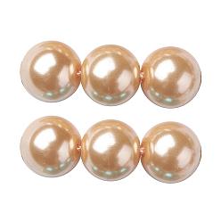 Jaune Brins de perles de verre teints écologiques, Grade a, ronde, cordon en coton fileté, jaune, 5mm, Trou: 1.2~1.5mm, Environ 80 pcs/chapelet, 15.7 pouce