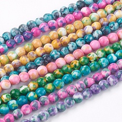 Mixed Color Synthetic Ocean White Jade Beads Strands, Dyed, Round, Mixed Color, 6mm, Hole: 1mm, about 66pcs/strand, 15.74 inch