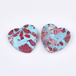 Deep Pink Assembled Synthetic Imperial Jasper and Turquoise Pendants, Dyed, Heart, Deep Pink, 38.5~39.5x40~40.5x7~7.5mm, Hole: 1.4mm