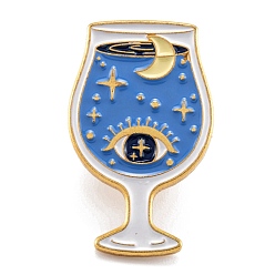 Oro Broches de esmalte de aleación, pin de esmalte, con garras de mariposa, copa de vino con ojo, azul aciano, dorado, 27.5x17 mm