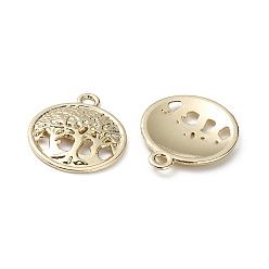 Golden Alloy Pendants, Flat Round with Tree Charm, Golden, 19x16x2mm, Hole: 2mm
