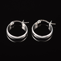 Silver Ring 304 Stainless Steel Hoop Earrings, Hypoallergenic Earrings, Silver Color Plated, 22x19x4mm, Pin: 1mm