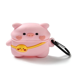 Pink Étui de transport en silicone pour écouteurs sans fil, pochette de rangement pour écouteurs cochon, rose, 87x62mm