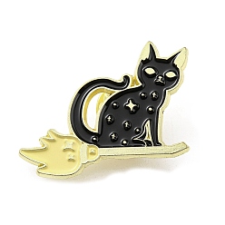 Cat Shape Gato mágico con alfiler de esmalte de escoba, broche de aleación para ropa de mochila, forma de gato, 21.5x32x1.5 mm