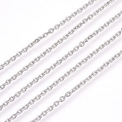 Stainless Steel Color 304 Stainless Steel Cable Chains, Diamond Cut Chains, Unwelded, Faceted, Oval, Stainless Steel Color, 2mm, Links: 3x2x0.6mm
