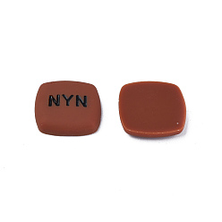 Saddle Brown Acrylic Enamel Cabochons, Square with Word NYN, Saddle Brown, 21x21x5mm