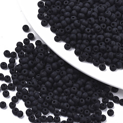 Black Frosted Colours Glass Beads, Opaque Colours, Round, Black, 4x3mm, Hole: 1mm, about 4500pcs/bag