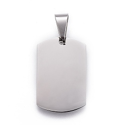 Stainless Steel Color 201 Stainless Steel Stamping Blank Tag Pendants, Rectangle, Stainless Steel Color, 28x18x1.5mm, Hole: 5.5x9.5mm