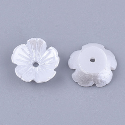 White Resin Imitation Pearl Bead Caps, 5-Petal, Flower, White, 10.5x10.5x3mm, Hole: 1.2mm