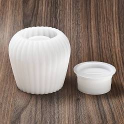 Blanc Tasse à bougie ronde rayée avec couvercle, moules en silicone, bricolage, pour résine, gesso, fabrication artisanale de ciment, blanc, 10.6x10 cm