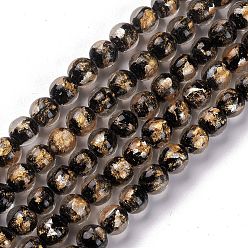 Black Handmade Gold Sand Lampwork Beads Strands, Round, Black, 10.5x9.5mm, Hole: 1.6mm, about 30pcs/strand, 11.26 inch(28.6cm)