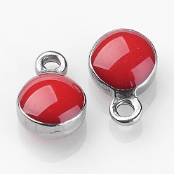 Red 304 Stainless Steel Charms, with Enamel, Enamelled Sequins, Flat Round, Stainless Steel Color, Red, 6~7x4~5x2~3mm, Hole: 0.5mm