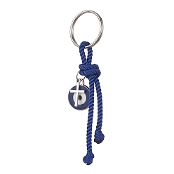 Bleu Marine Porte-clés pendentifs en émail en alliage de zinc croix et mauvais œil, avec cordon en polyester et anneau fendu en fer, bleu marine, 10 cm