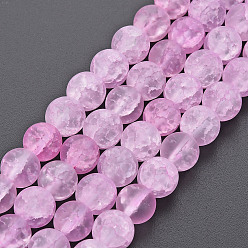 Orchid Crackle Glass Beads Strands, Dyed & Heated, Frosted, Round, Orchid, 8mm, Hole: 1.2mm, about 50~51pcs/strand, 15.35 inch(39cm)